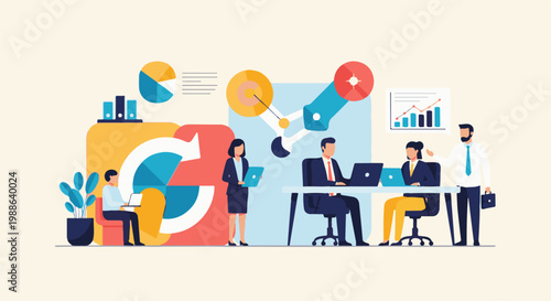 Business team collaborating on projects with data visualization and charts (1)