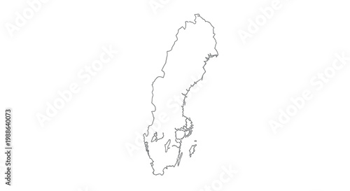 A simple black and white line drawing depicts the geographical outline of sweden high quality professional