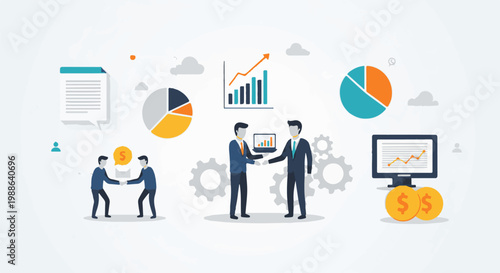 Business professionals meeting, analyzing data, and succeeding financially with digital tools