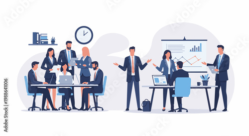 Business meeting with team presenting charts and data on projector