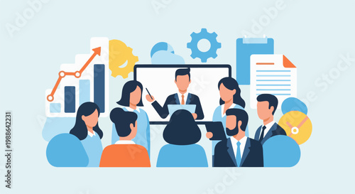 Business meeting with a presenter and team discussing growth strategies