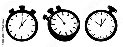 Stopwatch set with black silhouette on white background featuring timekeeping, timer, clock with minimalist and illustration