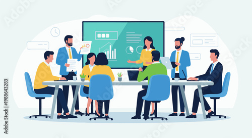 Diverse team in a bright office collaborating around a table