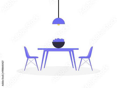 Dining Room Table with Chairs and Bowl of Fruit