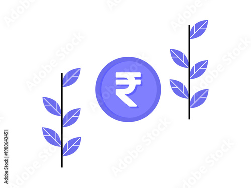 Indian Rupee Coin with Growing Plants Illustration