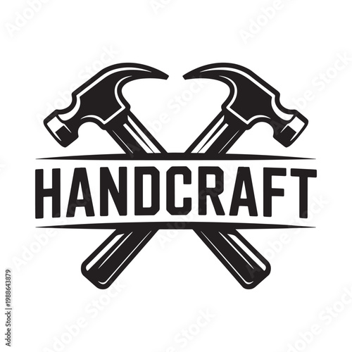Two crossed hammers with the word handcraft in a vintage design