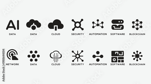 Data Technology Icons Set – , Cloud, Security and Network Symbols