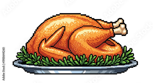 Pixel Art Roasted Turkey on a Platter.
