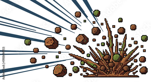 Explosion of Dirt and Rocks with Debris Flying Outward.