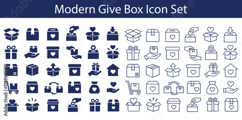 Modern give box icon set collection