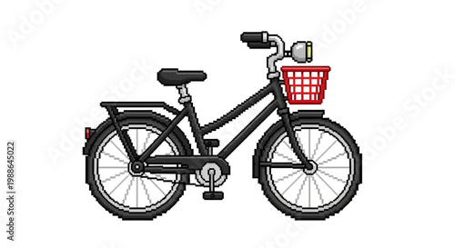 Classic Black Bicycle with Red Basket.