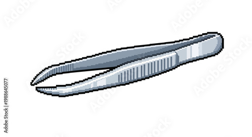 Close up of a pair of stainless steel tweezers.