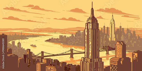 USA, US, U.S, United States - New York City skyline sunrise, cinematic lighting, ultra-realistic, 8K drone
