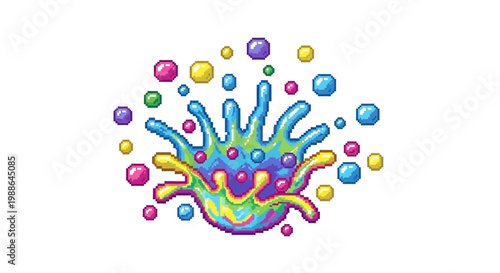 Vibrant Rainbow Splash Explosion with Bubbles.