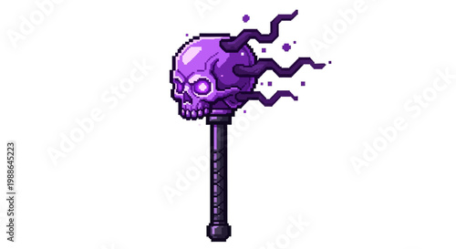 Pixel Art Purple Skull Mace with Dark Energy.