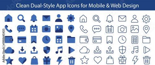 Clean dual style app icons for mobile and web design
