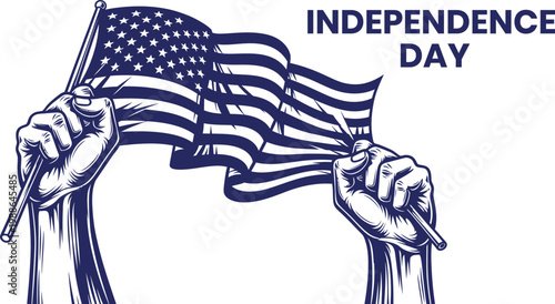 Hands proudly wave a dynamic American flag against a white background, celebrating Independence Day. Ideal for patriotic events, national holidays, and educational content.