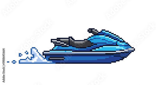 Pixel Art Blue Jet Ski in Motion.