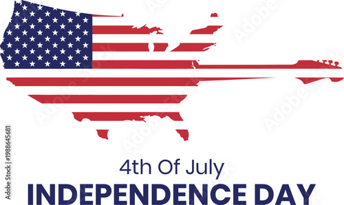 Celebrate America's Independence Day with this patriotic graphic featuring the US map as a guitar. Ideal for 4th of July celebrations, music events, and national pride themes.