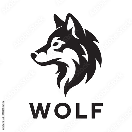 A striking black and white illustration of a wolf s head side profile