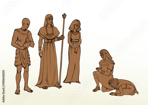 Vector drawing. Egyptian chief with a rod