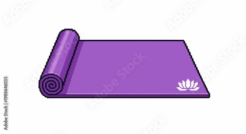 Purple Yoga Mat with Lotus Symbol Illustration.