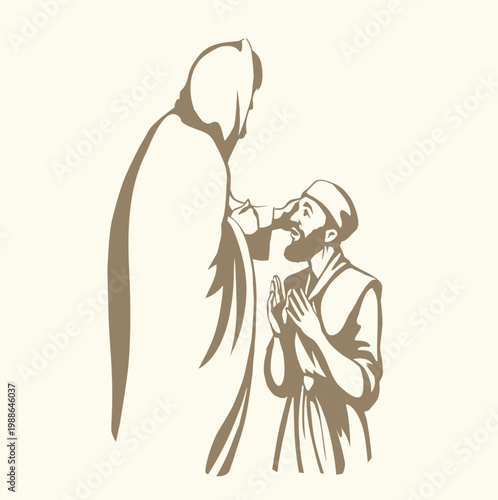 Vector drawing. Jesus heal the man