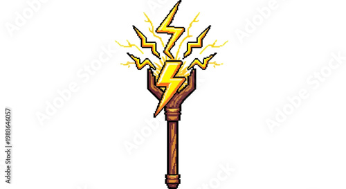 Magical lightning staff held by a mystical hand illustration.