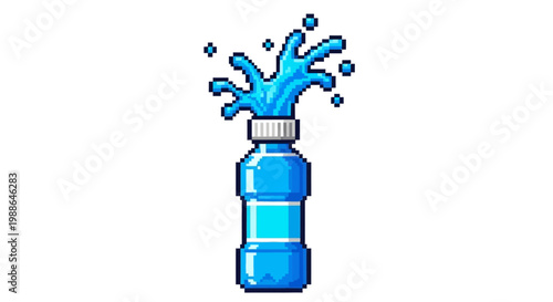 Blue bottle with water splashing out.