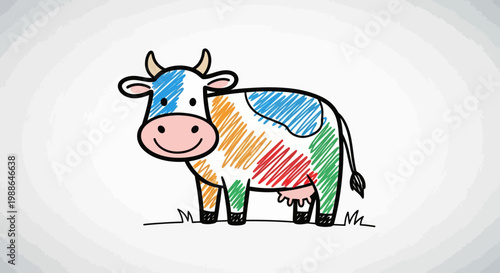 Colorful Cow with Happy Face.