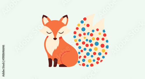 Cute cartoon fox with closed eyes.