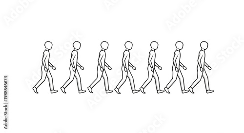 People walking in a straight line.