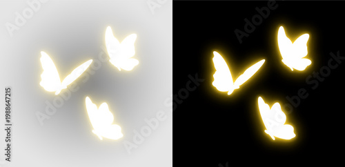 Canvastavla Radiant golden butterfly silhouettes glow light decorative trio effect png overl