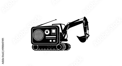Black and white illustration of radio on excavator.