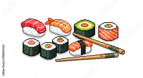 Pixel Art Sushi and Chopsticks Collection.