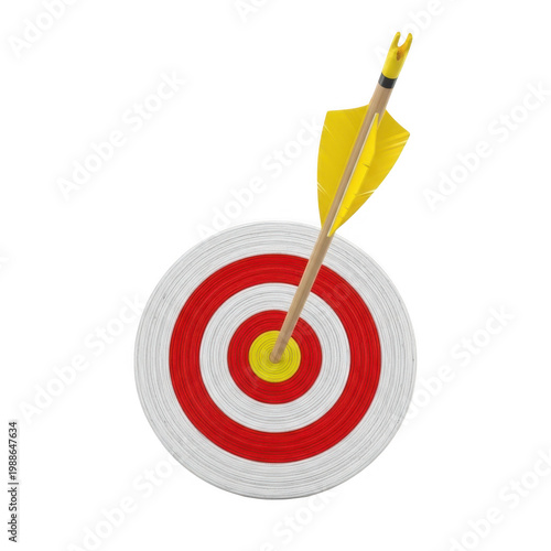 A colorful target with a yellow dart striking its center bullseye. isolated on transparent background