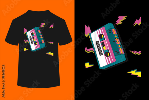Vintage Cassette Tape T-Shirt in 80s 90s Retro Neon Style T-Shirt
