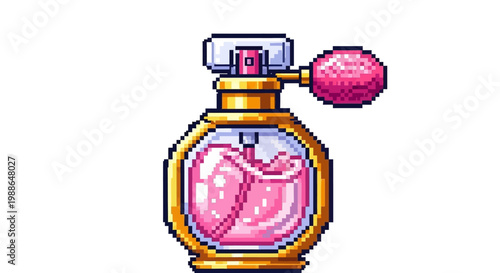 Pixel Art Perfume Bottle with Pink Scented Liquid.
