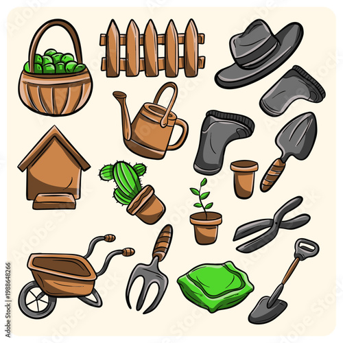 Garden Tools and Farming Equipment Illustration Kit