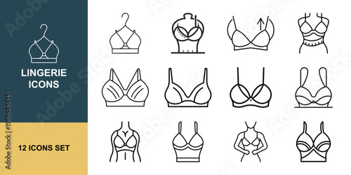 Lingerie bra fitting measurement underwear line icon set