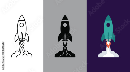 Rocket Ship Launching into Space with Flames and Smoke