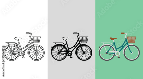 Fotografía Bicycles with Baskets on Different Backgrounds
