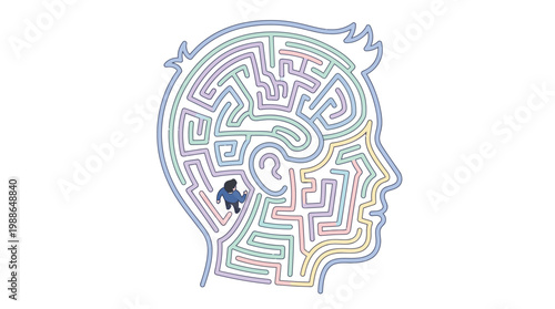 Mind Maze Problem Solving for Mental Health Concept. Woman navigating a mind maze for problem solving mental health concept
