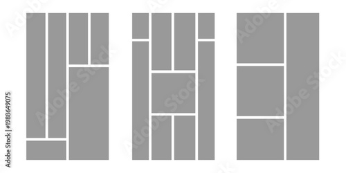 Set of collage grid manga comic storyboard layout panel blank template. Empty page frame for comic book, photo collage, poster, flyer. Vector illustration