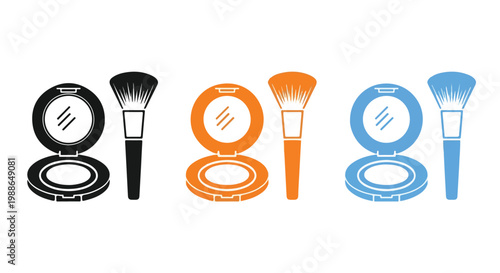 Colorful makeup brushes and compacts for beauty and cosmetics