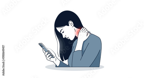 Woman experiencing neck pain due to excessive smartphone usage