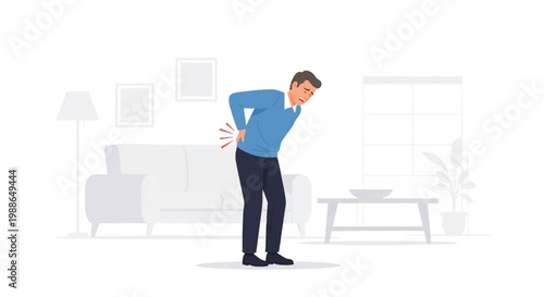 Man suffering from back pain while standing in his living room