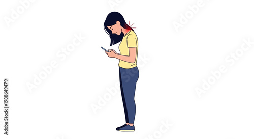 Woman experiencing text neck pain from using her smartphone