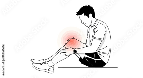 Man experiencing knee pain while sitting on the ground after workout