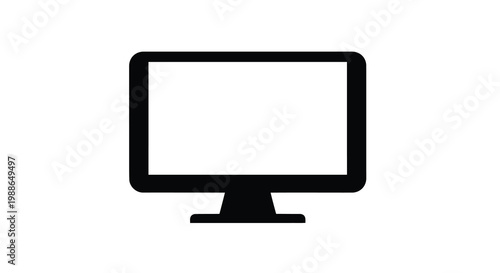 A simple black outline of a modern flat screen computer monitor on a white background